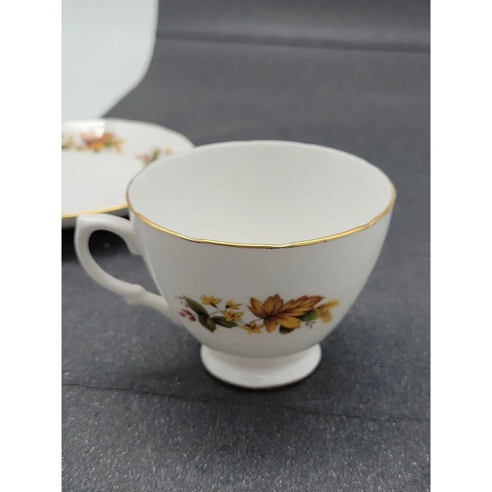 Tea Cup & Saucer Fall Foliage 8219 With Gold Trim by Queen Anne